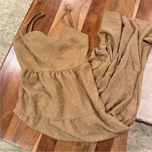 Reynah Couture Women's Tan Textured Tiered Maxi Dress Wedding Guest Size M